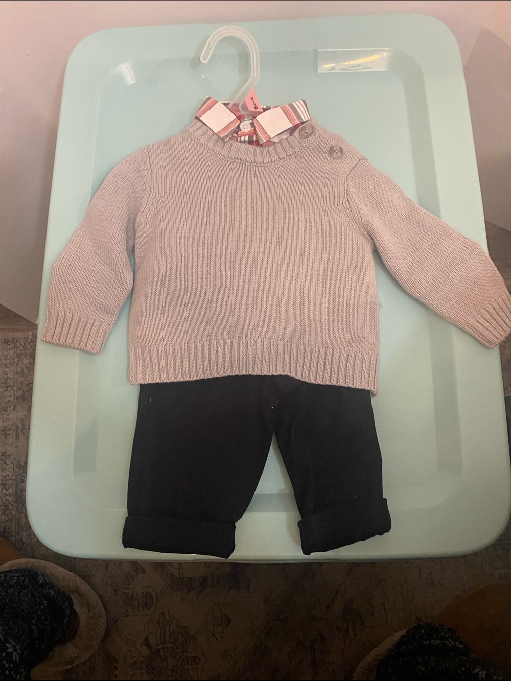 wonder nation Light Gray Knit Crewneck Sweater with Button Shoulder